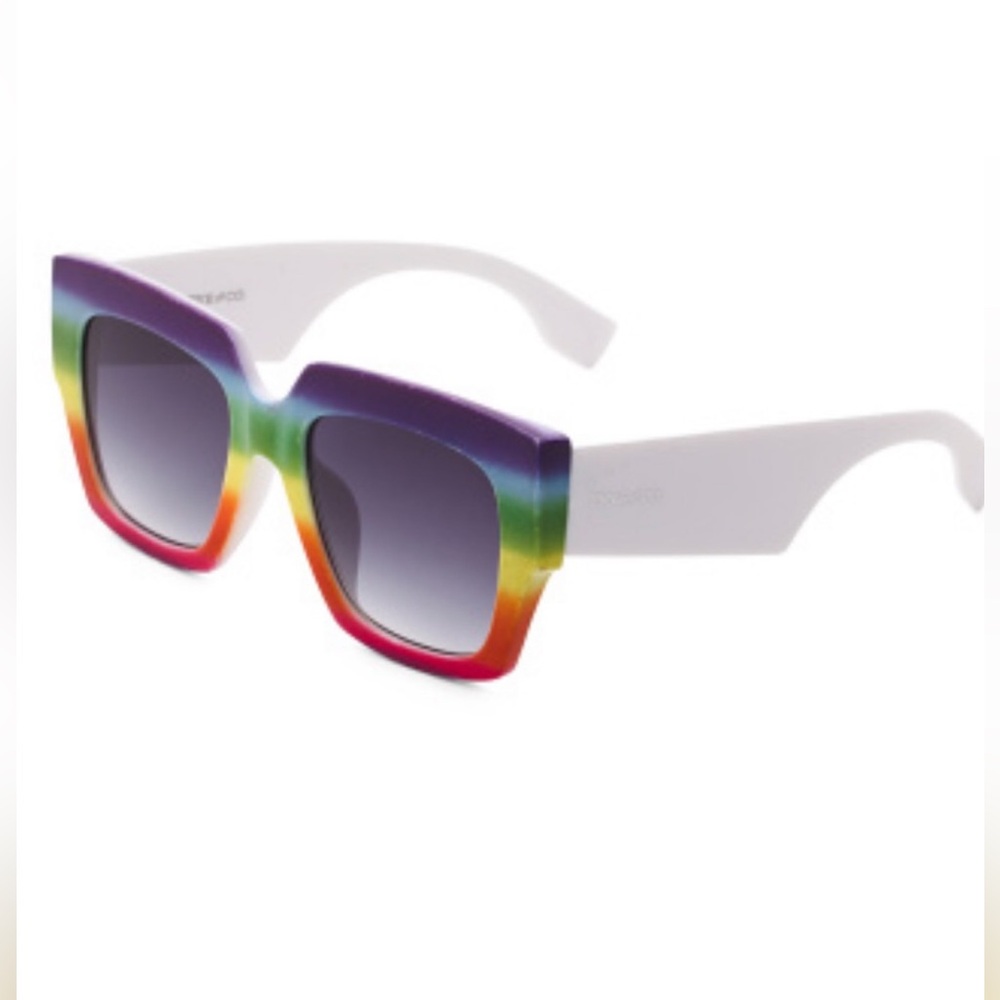 NEW FRYE AND CO. Rainbow Stripe Multicolor Square Sunglasses White Rims